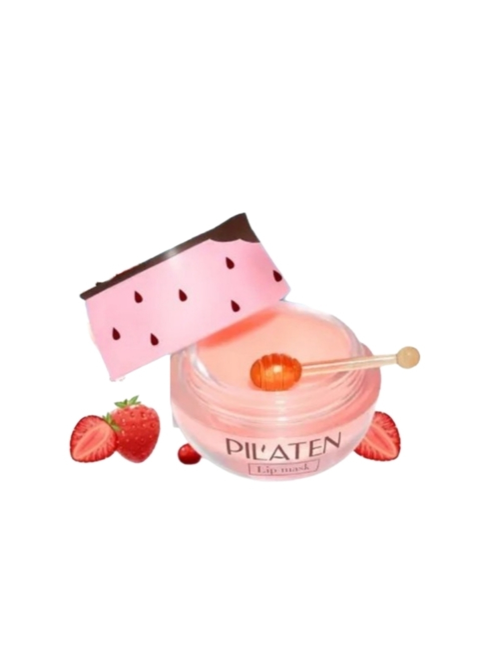 Strawberry & Honey Lip Balm Natural Beeswax Hydrating + Honey Dipper Applicator